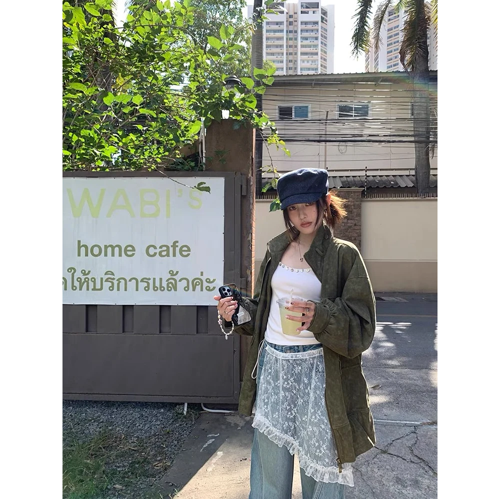 THEISSN宁司军绿色中长款宽松开衫外套早春韩系慵懒百搭上衣0520