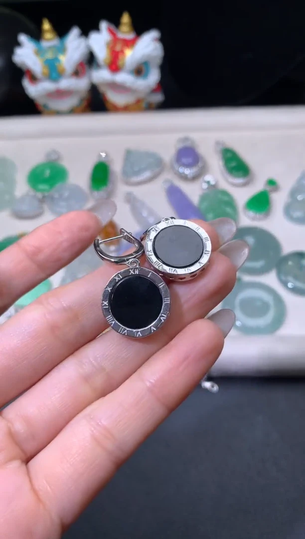 银S925镶嵌翡翠耳饰翡翠