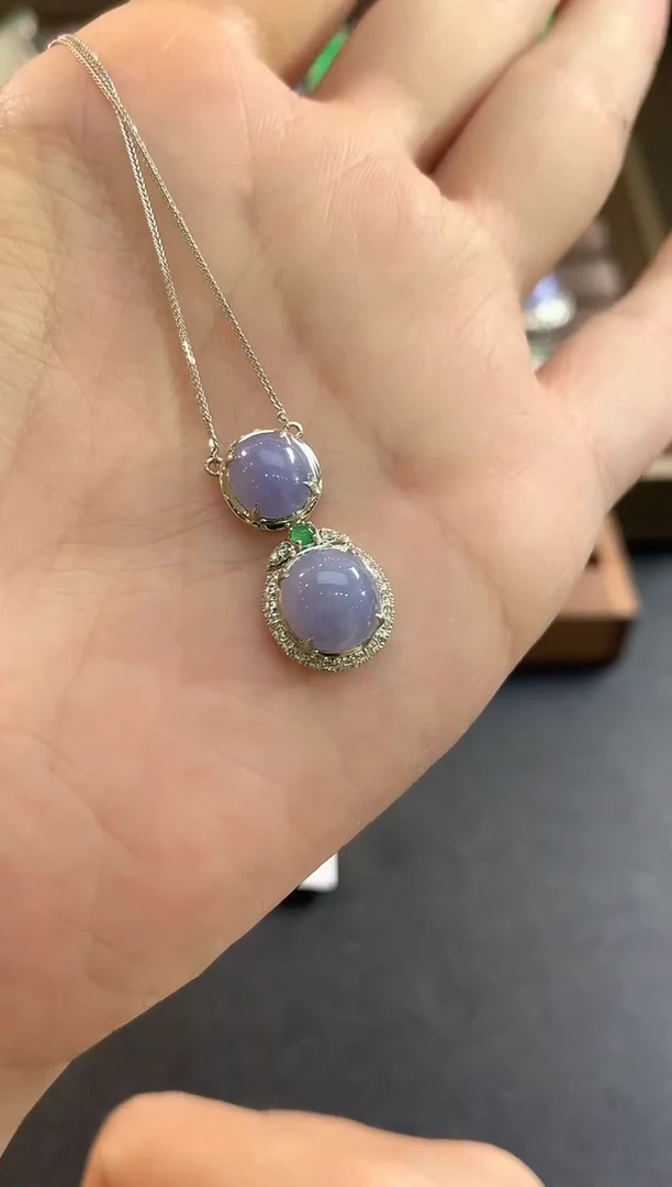 项链18K金镶嵌翡翠d19 紫货有色差