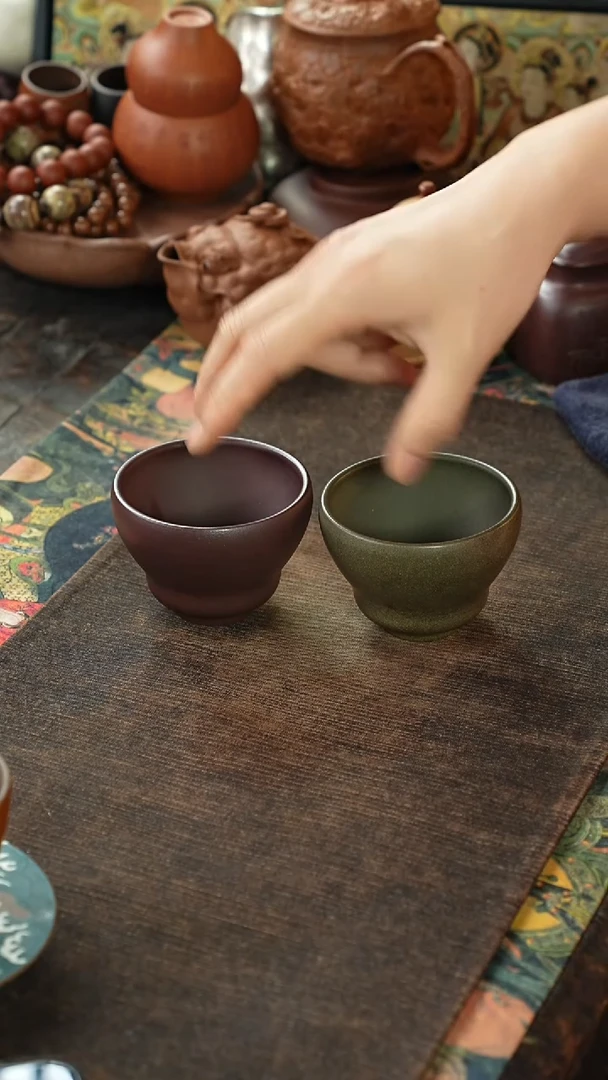 石红青段光素葫芦紫砂对杯