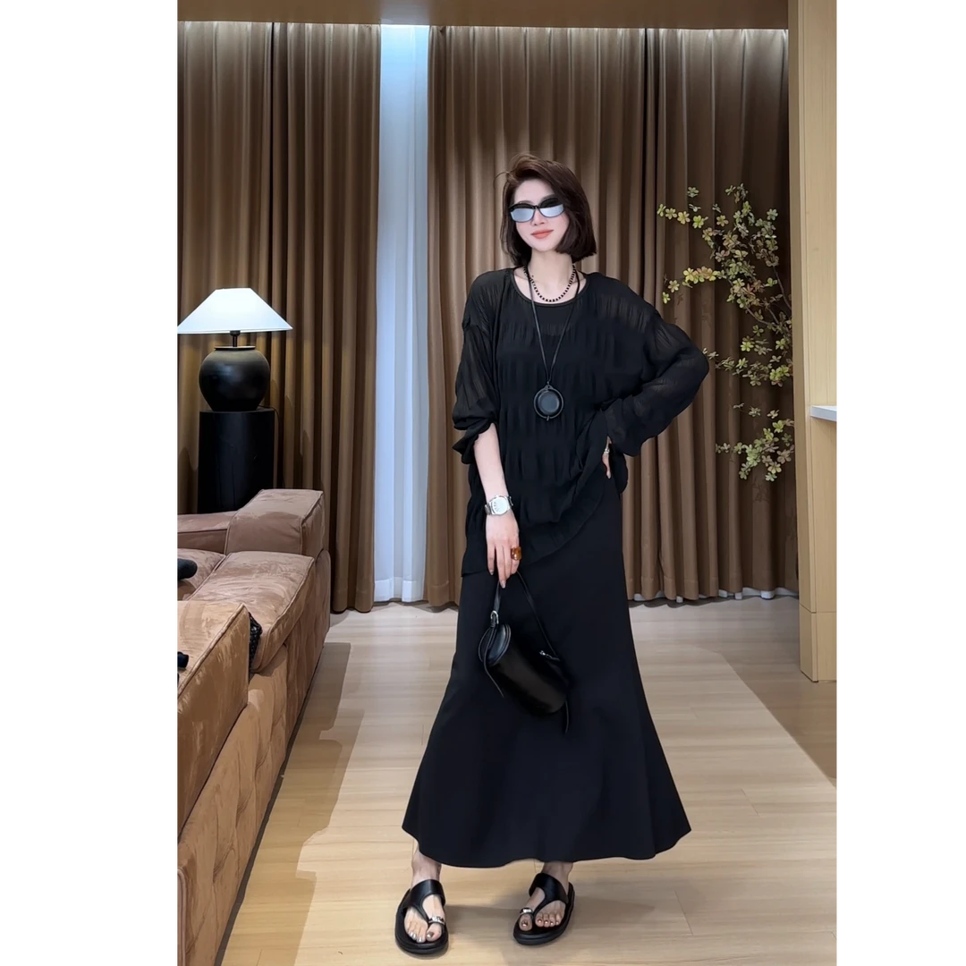 YYOUHAN 2025夏款小众设计后开叉圆领泡泡衫百搭上衣 2504C2053