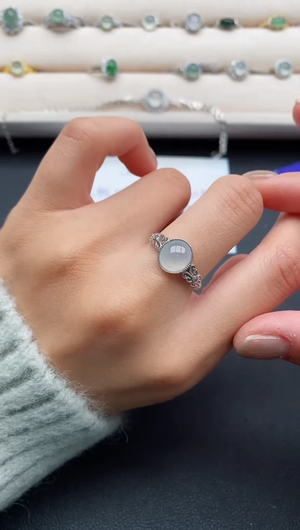 银S925镶嵌戒指翡翠22222222+6