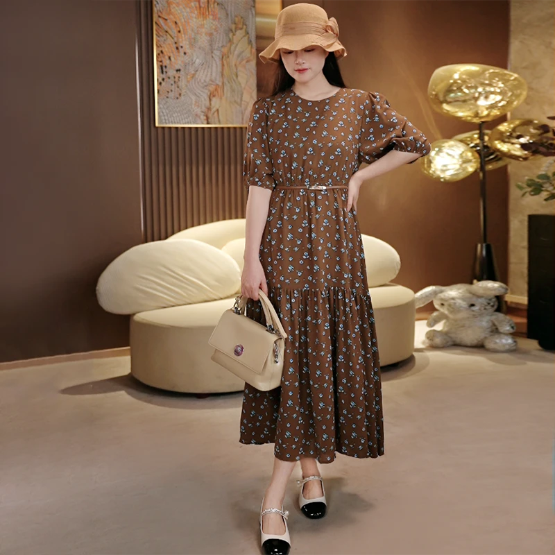 【棕海蓝絮】连衣裙夏季新款法式碎花裙收腰遮肉茶歇裙CA011