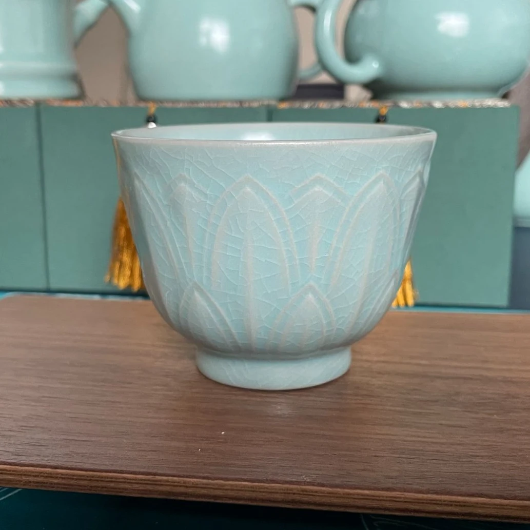 清凉寺 原产地原矿釉汝瓷 天青蝉翼纹莲花杯