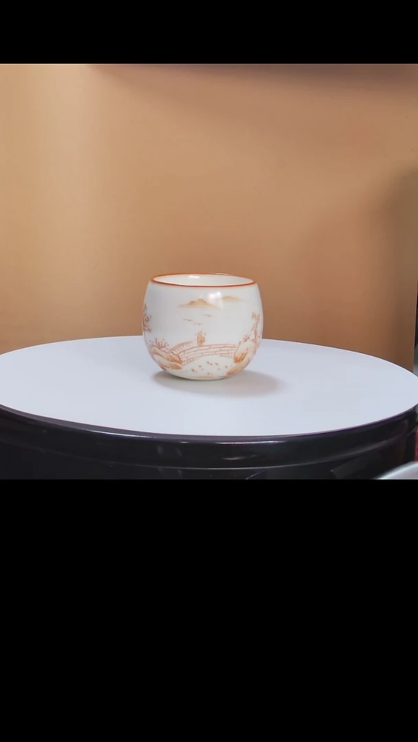 【闪购商品】主人杯矾红彩绘山水主人杯礼盒装
