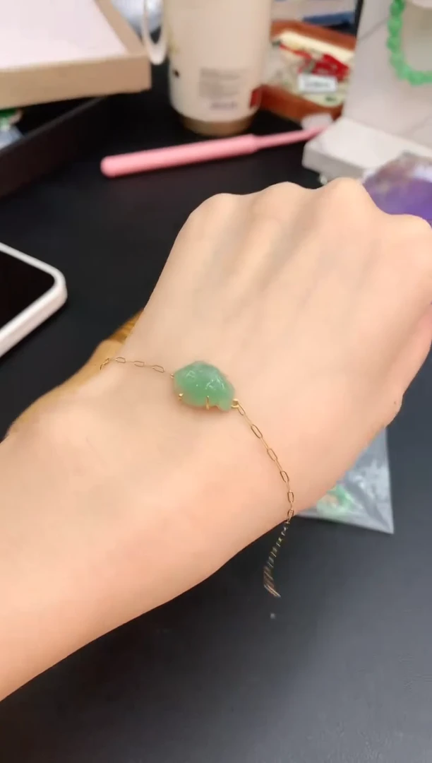 【闪购商品】翡翠手链18K金镶嵌赠礼盒证书 小君