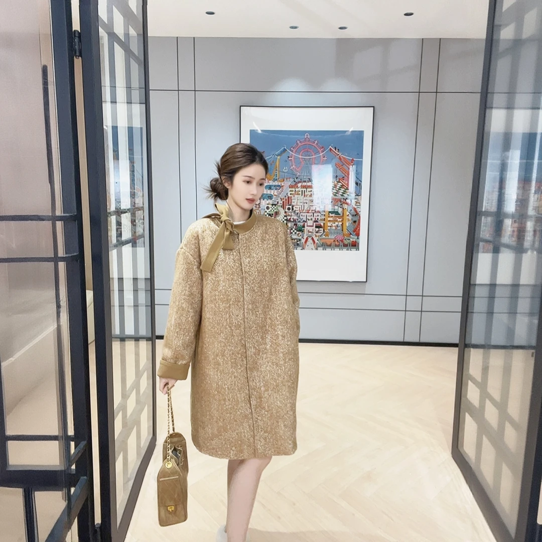 ZLeays林小允-甜栗-羊毛 飘带中长款羽绒外套XMXY613