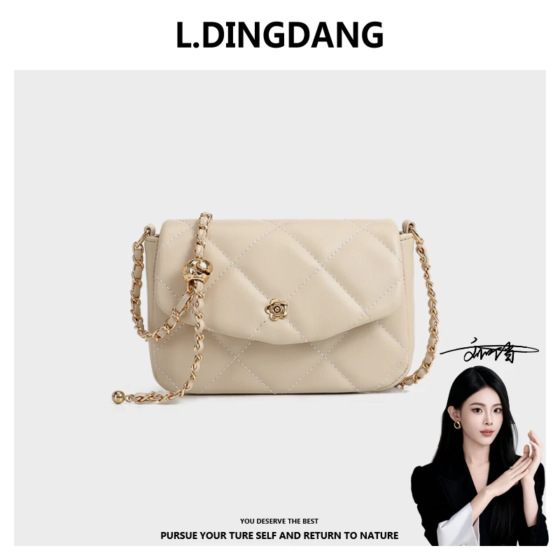 【刘叮当甄选】/小金球白色百搭【山茶花方包】单肩斜挎包