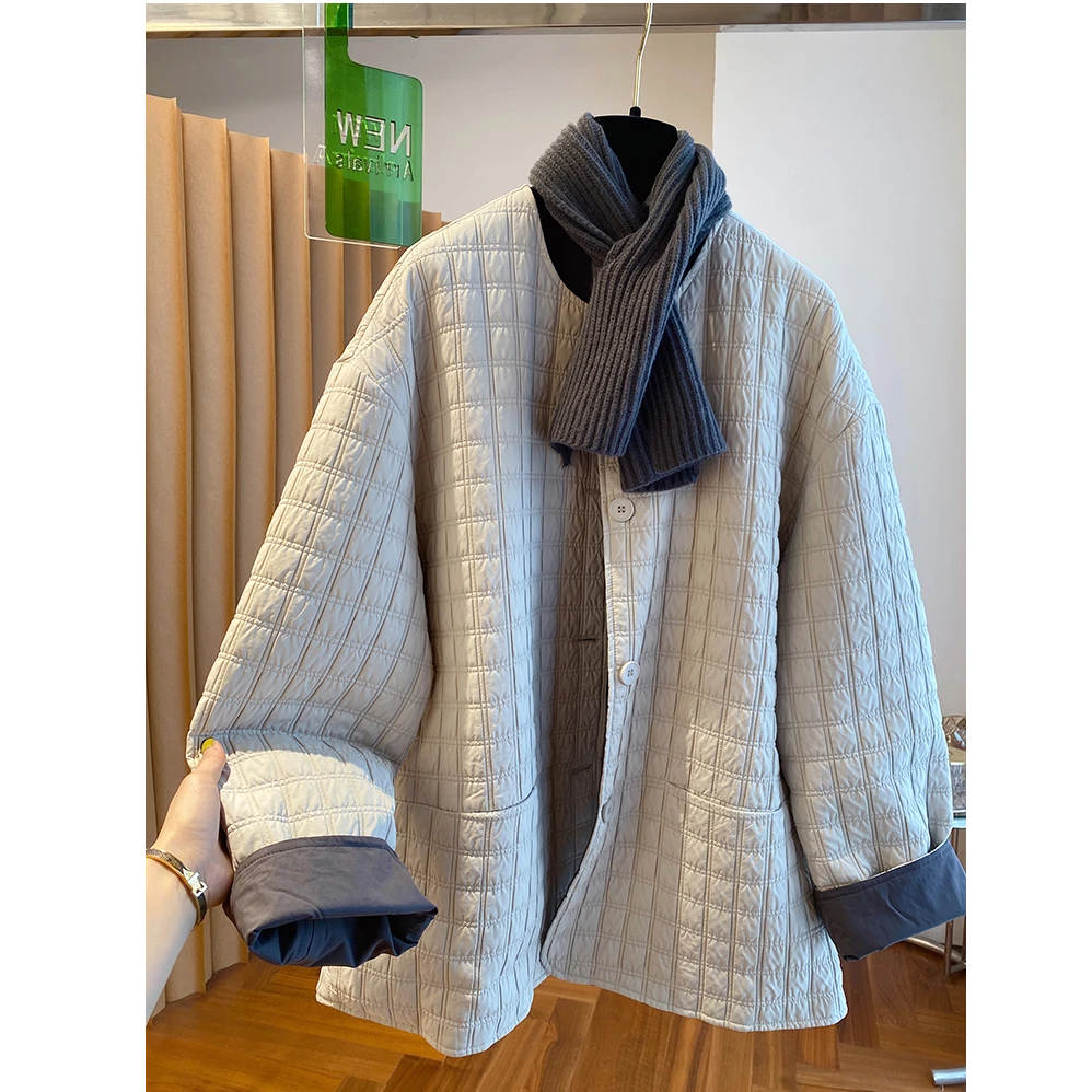 高级感薄棉夹棉外套女冬2025新款宽松带披肩中长款轻薄款棉衣棉服