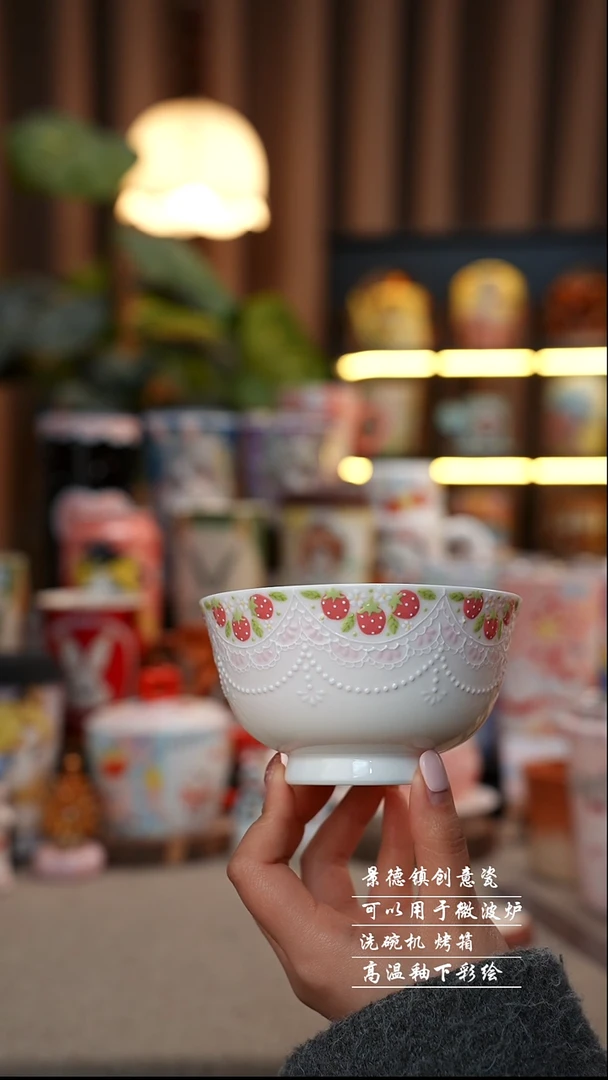 草莓碗景德镇陶瓷手工手绘创意瓷