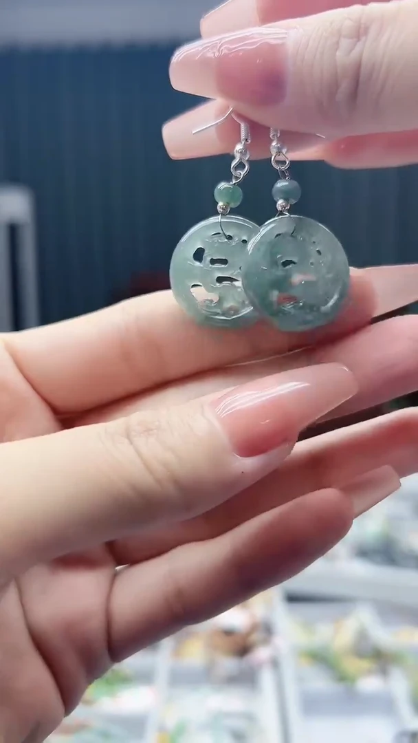 翡翠未镶嵌耳饰翡翠一路有你耳坠