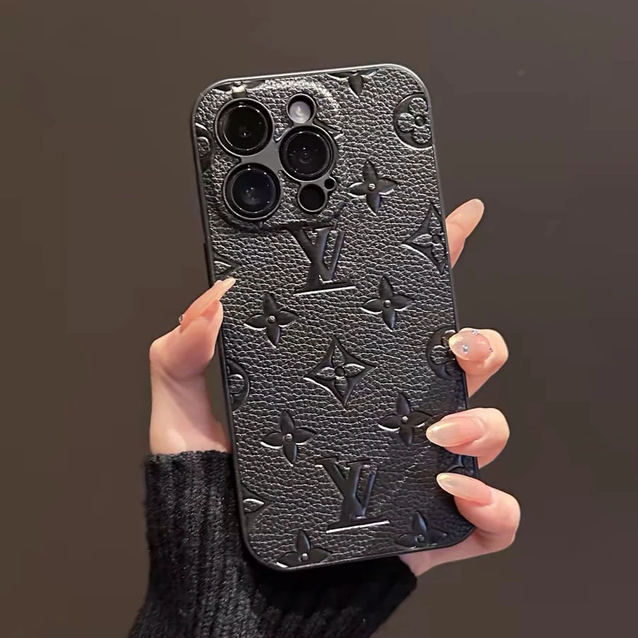 潮牌高档皮质网红适用苹果16ProMax手机壳荔枝纹14全包iPhone15女