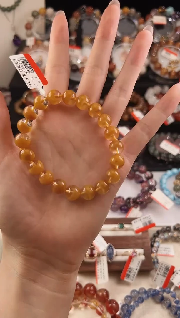 水晶手串未镶嵌Q黄兔毛手串9m+   JP50556