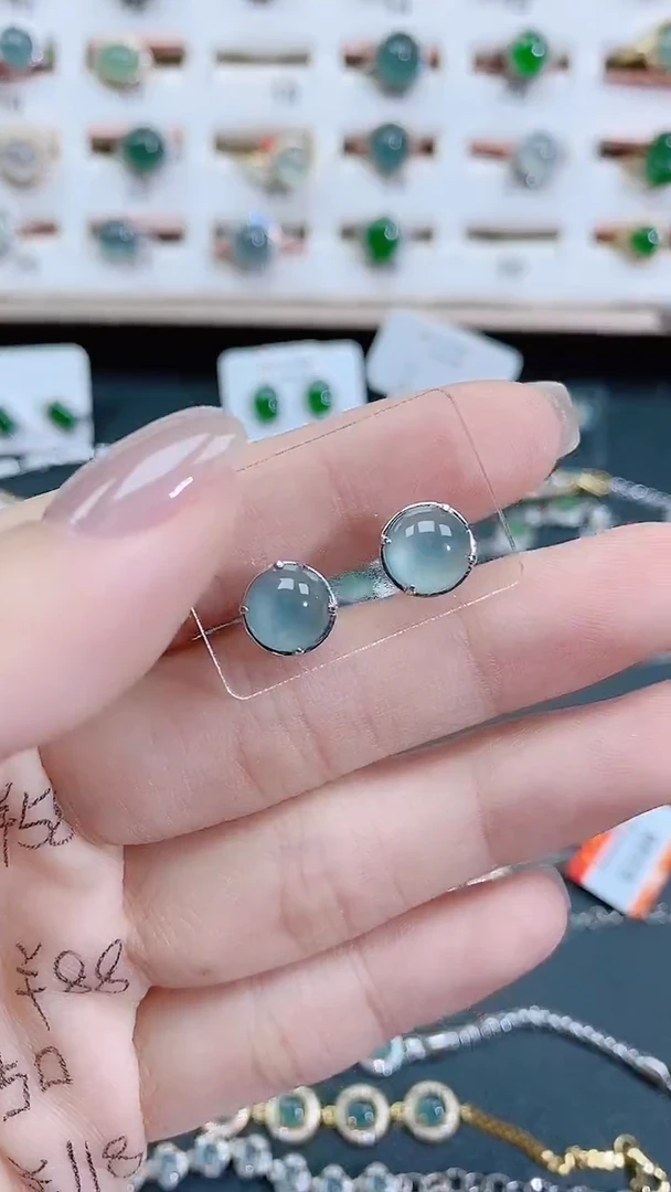 银S925镶嵌翡翠耳饰天然翡翠