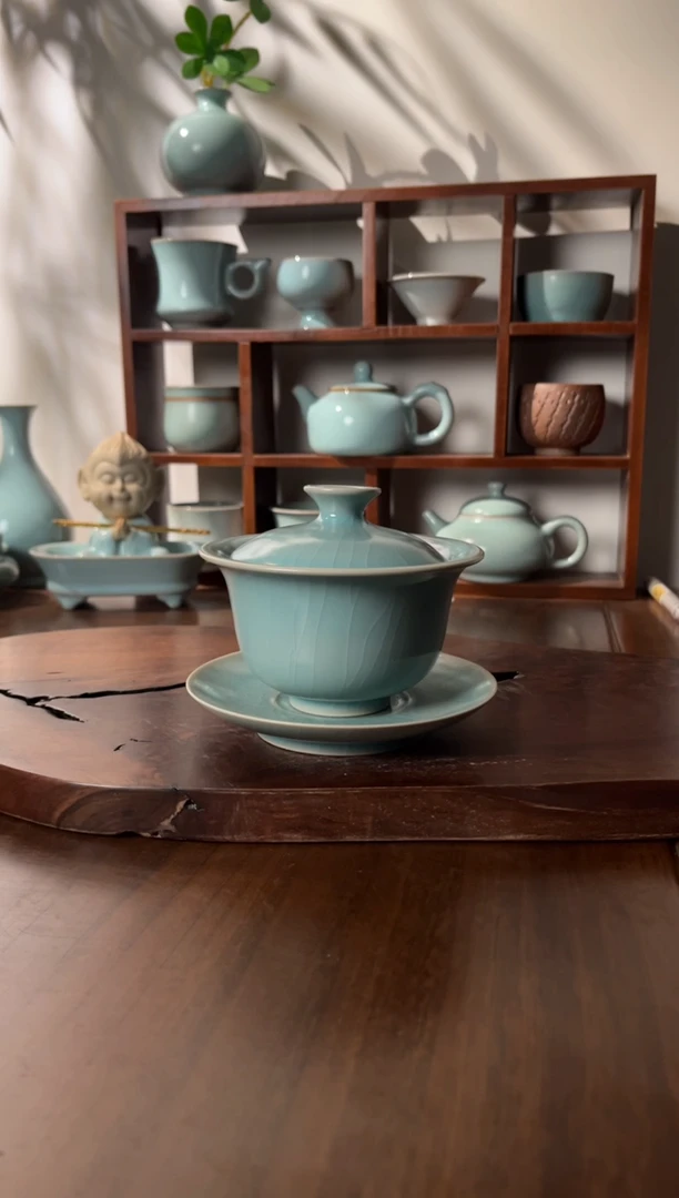 【闪购商品】杯清凉寺仿古釉色元宝三才盖碗