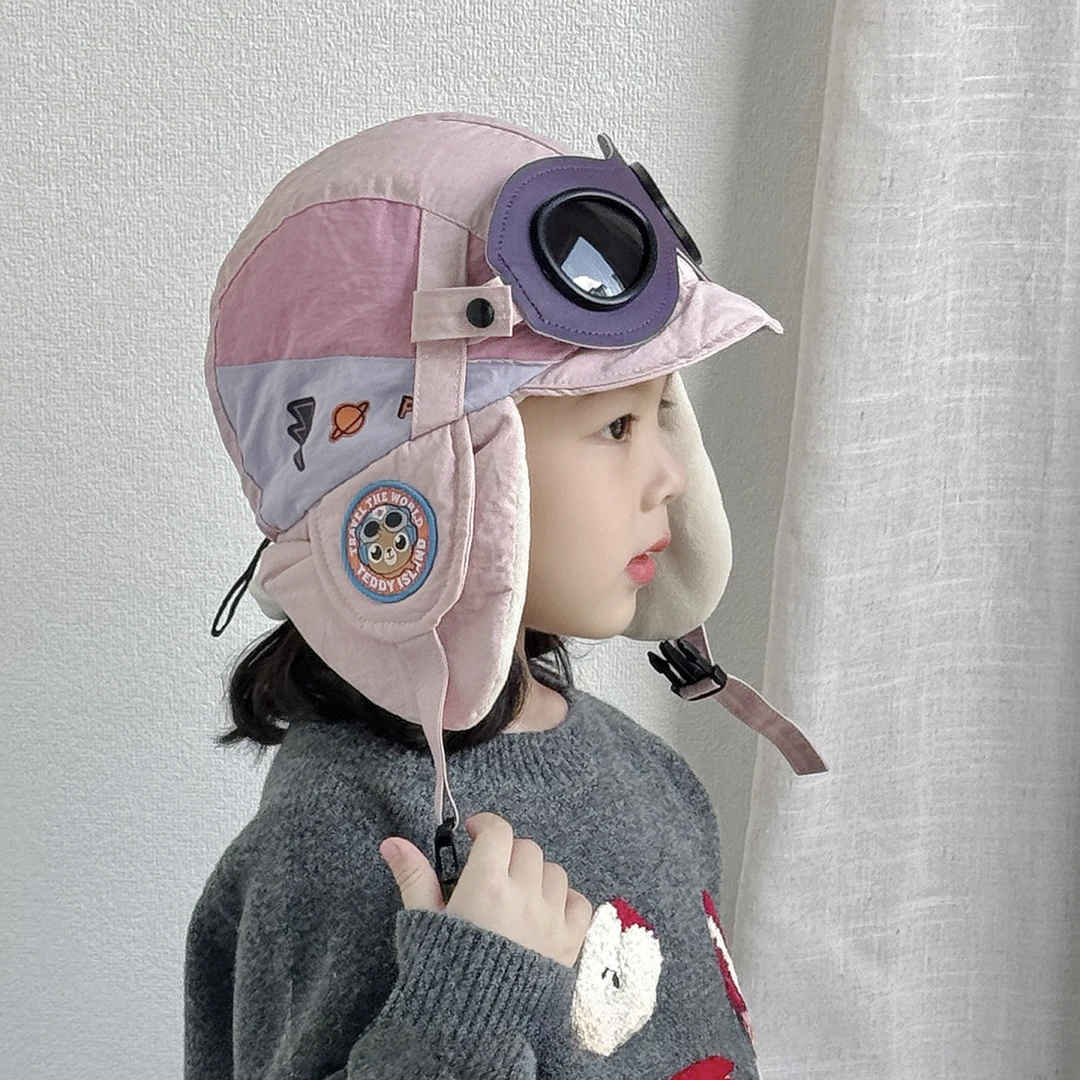 女童冬季雷锋帽儿童防风帽子护目镜男童宝宝护耳帽卡通加绒保暖厚