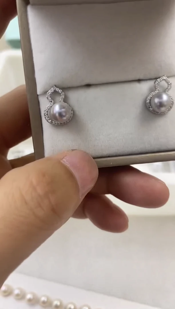 【闪购商品】海水珍珠耳饰银S925镶嵌真多麻耳钉7-8mm