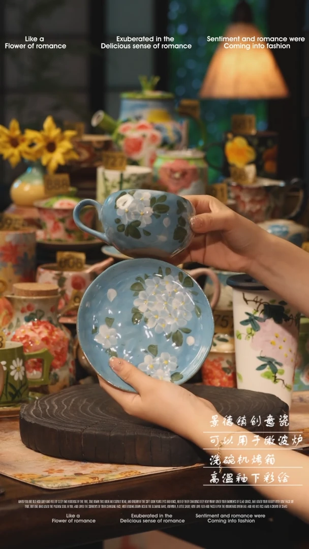 陶瓷景德镇高温釉下彩绘设计师款式