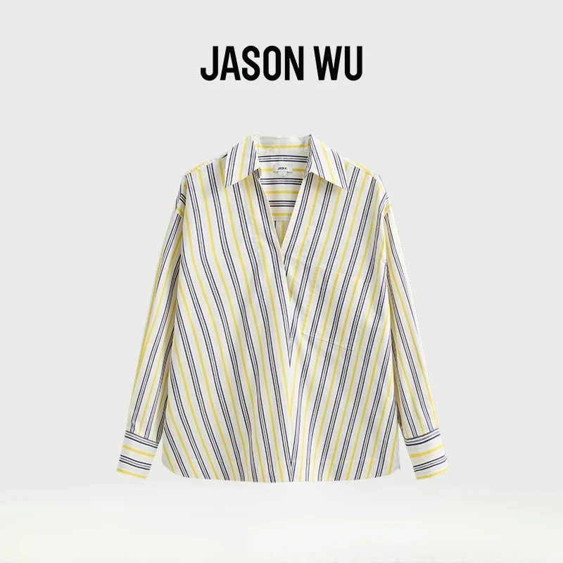 JASON WU 秋季新款棉质宽松条纹休闲上衣衬衣衬衫女