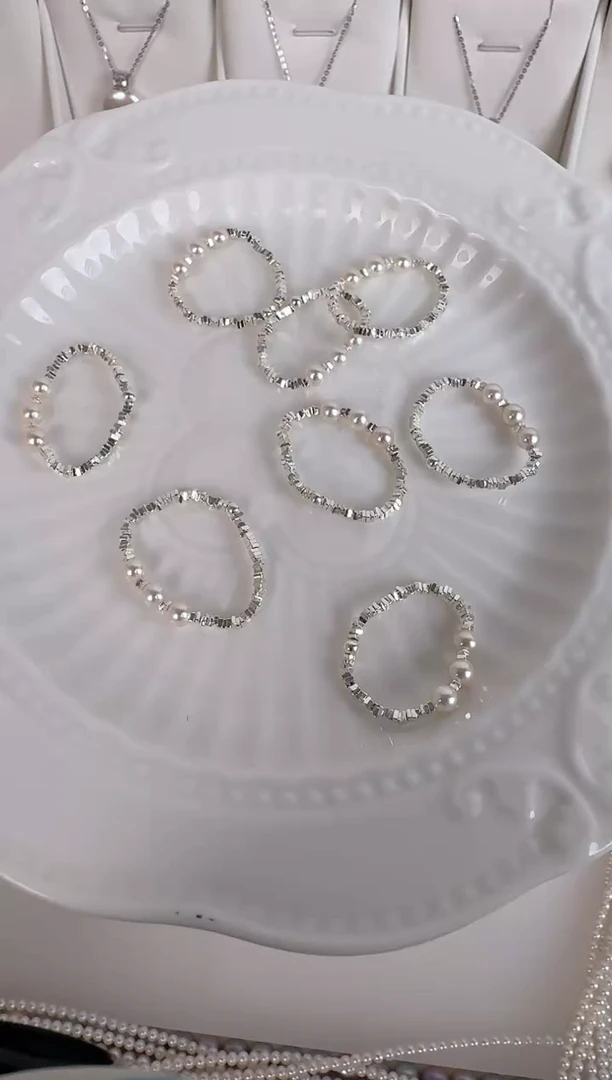 【闪购商品】淡水珍珠戒指银S925镶嵌3珠戒指