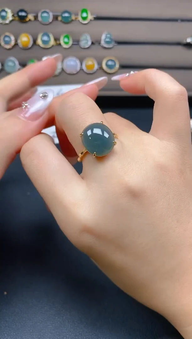 翡翠戒指银S925镶嵌56