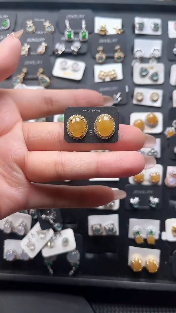 翡翠银S925镶嵌耳饰天然翡翠s925银镶