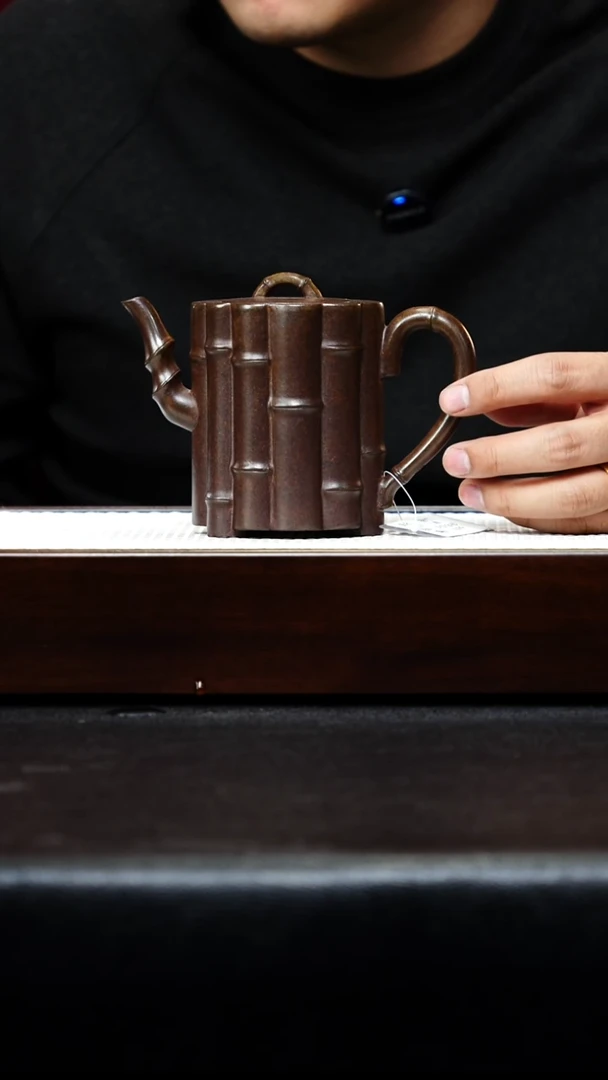 茶壶紫砂宜兴原矿手工紫砂 四方竹节壶3