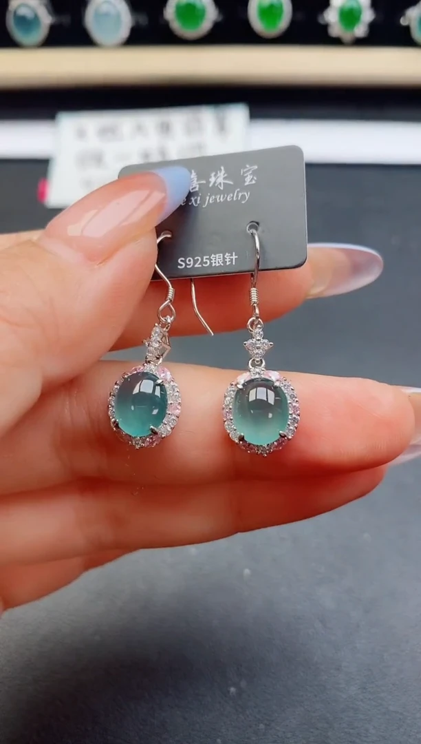 翡翠银S925镶嵌耳饰1