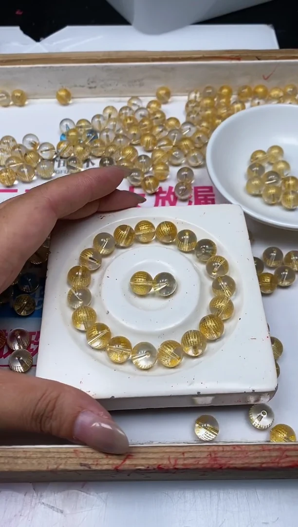 水晶珠宝半成品未镶嵌B335 白水晶金心经10mm10个20元