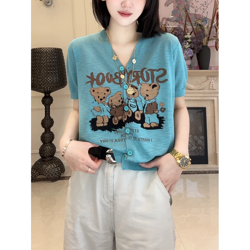 2025夏季新款轻奢风时尚简约上衣休闲新款短袖百搭开衫外套小衫女