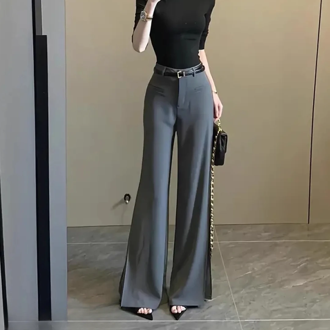 【零度简冰】夏季凉感高级时尚直筒微喇裤女高腰显瘦长裤