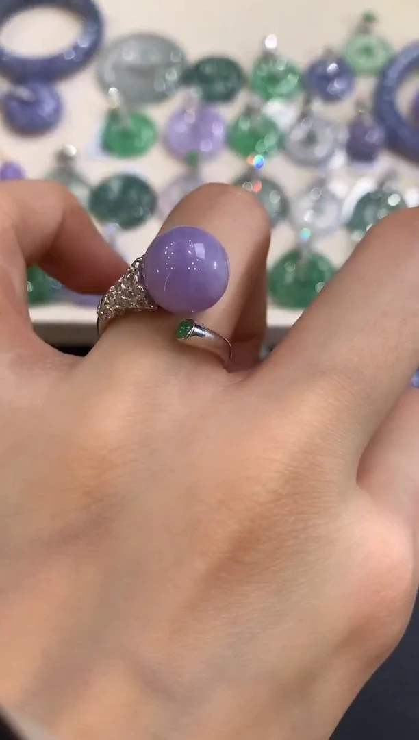 18K金镶嵌戒指翡翠a41紫货有色差