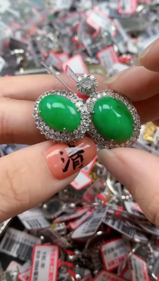 银S925镶嵌戒指翡翠天然A货缅甸翡翠