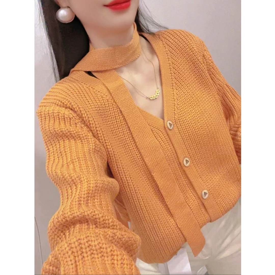 8852宽松宽松型显瘦短款开衫款常规毛针织衫针织韩版女装