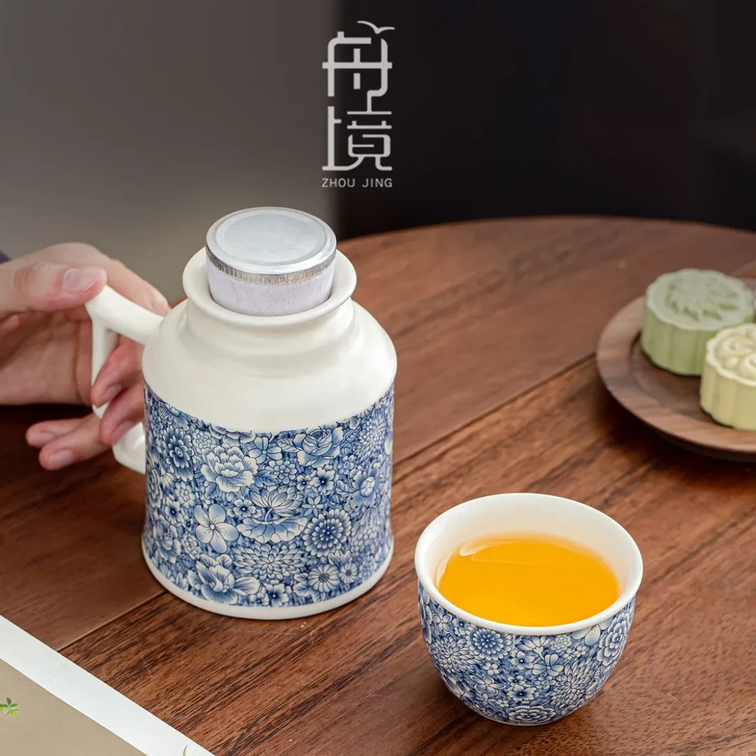 茗香瓷器 青花繁花似锦焖茶壶小暖瓶-4550