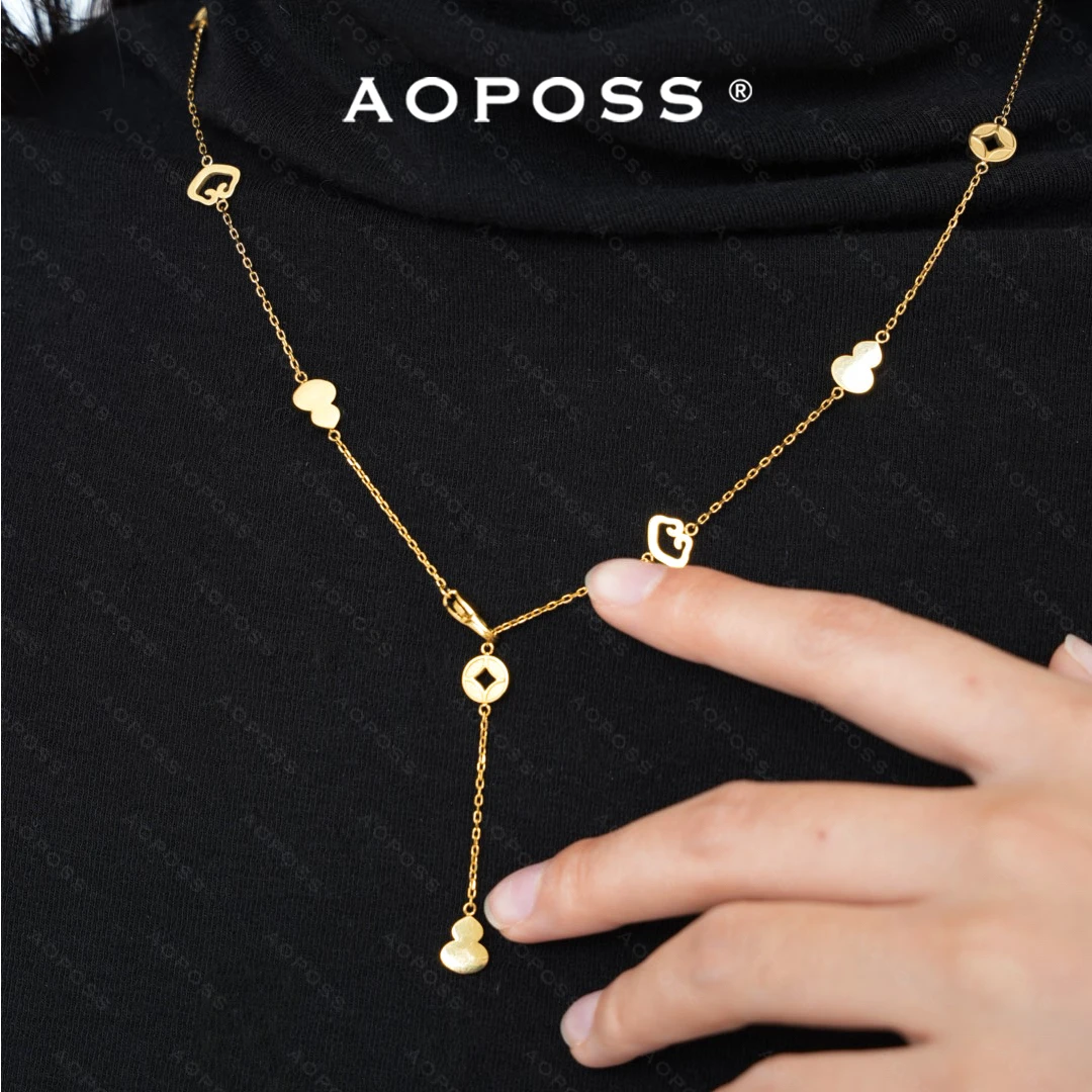 AOPOSS白姿 镀K金 [福禄串串]项链女款两戴款原创设计小众金色
