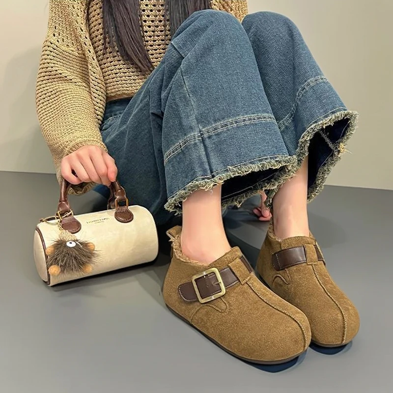 2025冬新款时尚磨砂皮全包勃肯鞋休闲加绒保暖厚底增高百塔懒人鞋