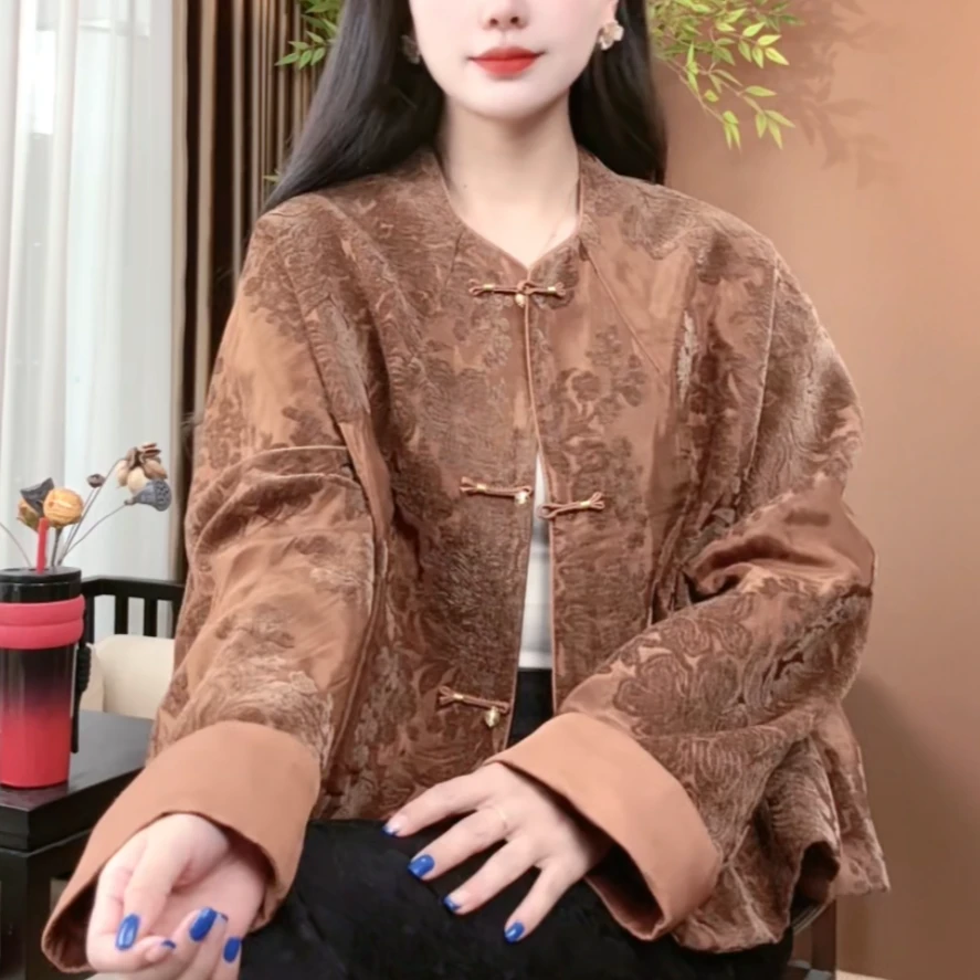 2025秋季新款羊毛桑蚕丝时尚圆领外套复古百搭中国风外套女S194