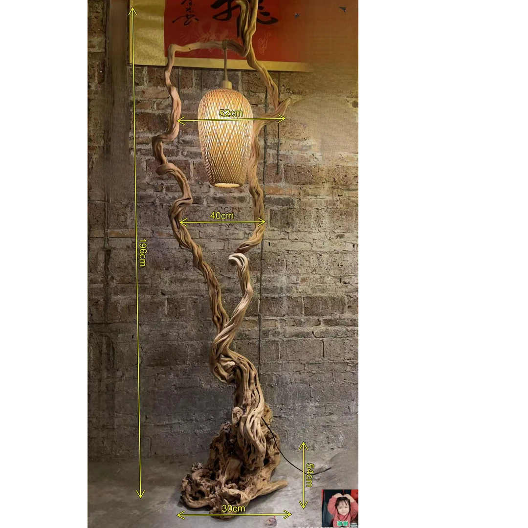 精品天然孤品杜鹃根灯百年根艺孤品禅意古朴侘寂茶室落地根雕摆件