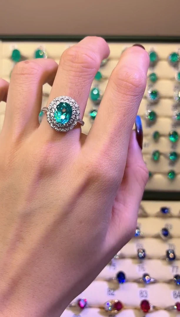 2碧玺（处理）无品牌 925银 轻奢女神款霓虹电光蓝系列