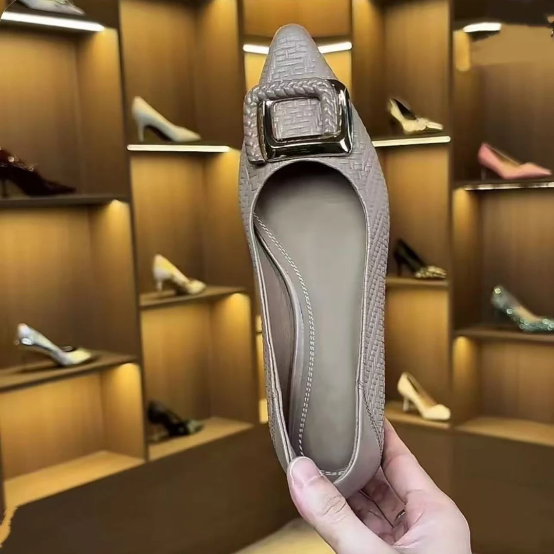 浅口四季薄款编织单鞋百搭低跟气质舒适混搭风娜