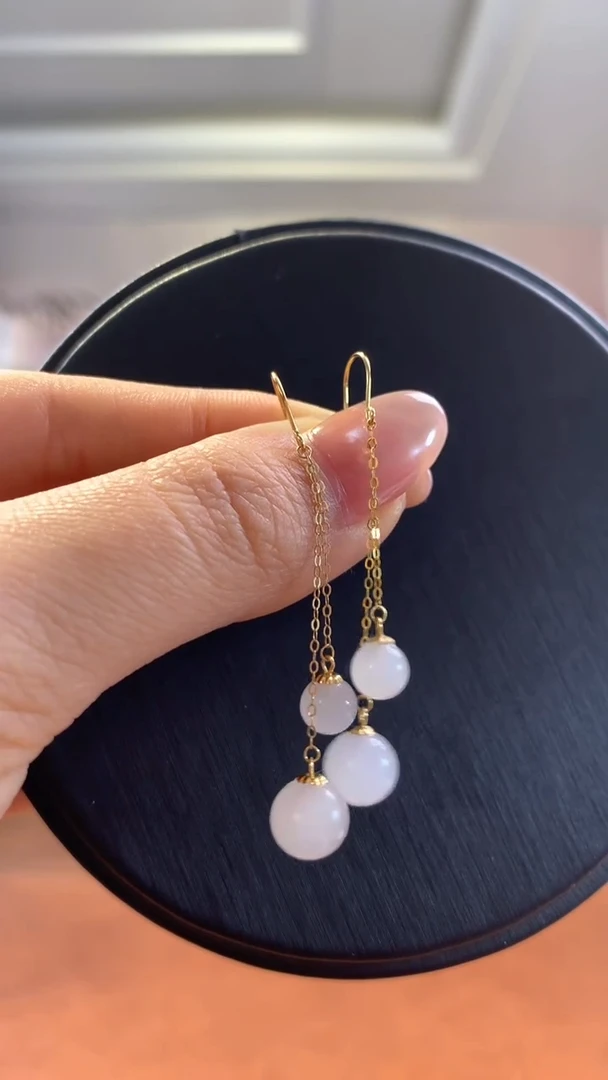 18K金镶嵌和田玉挂件白玉金镶耳坠