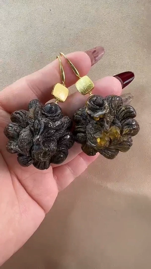 【闪购商品】琥珀耳饰银S925镶嵌耳环