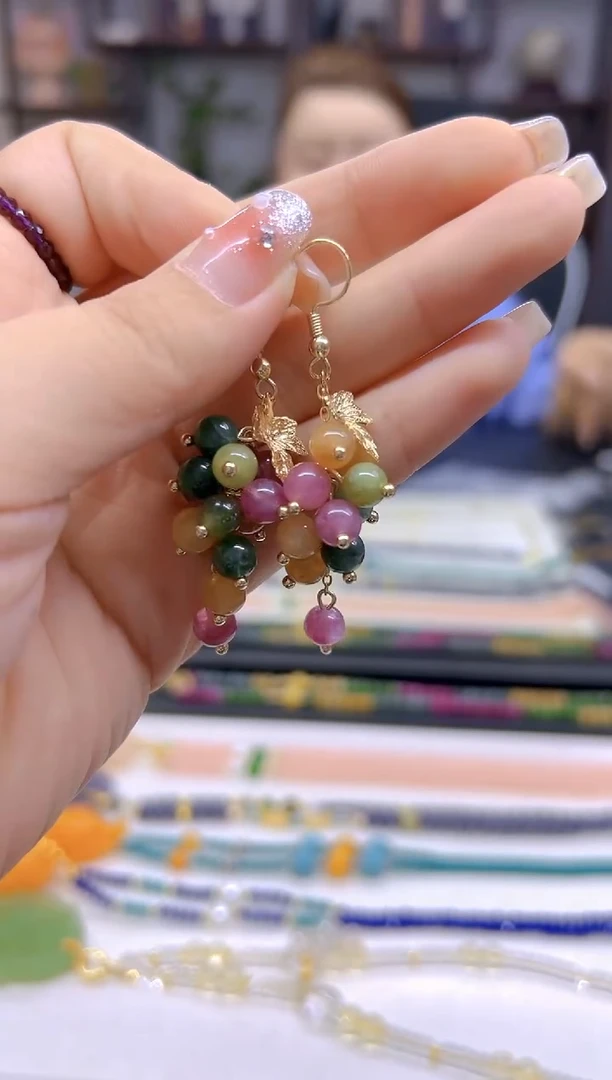 碧玺耳饰14K金镶嵌DIY款E285