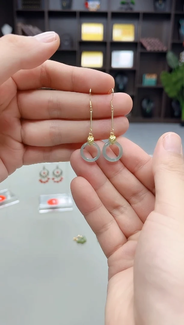 银S925镶嵌翡翠耳饰X37