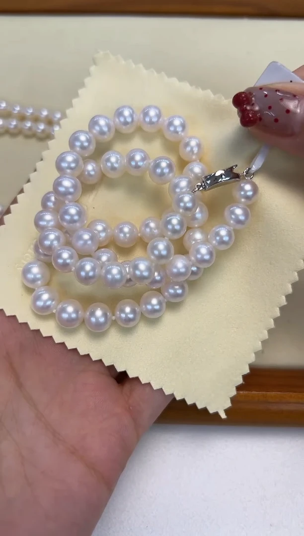 颈饰银S925镶嵌淡水珍珠7.5-8.5无核白珠项链