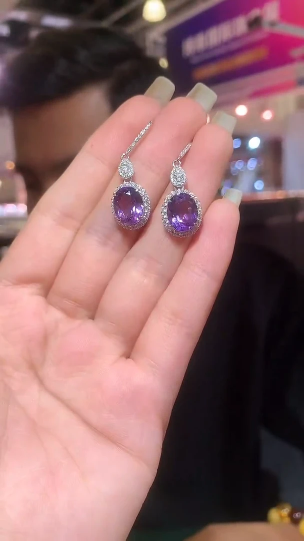 银S925镶嵌耳饰紫晶【宝石世家严选】