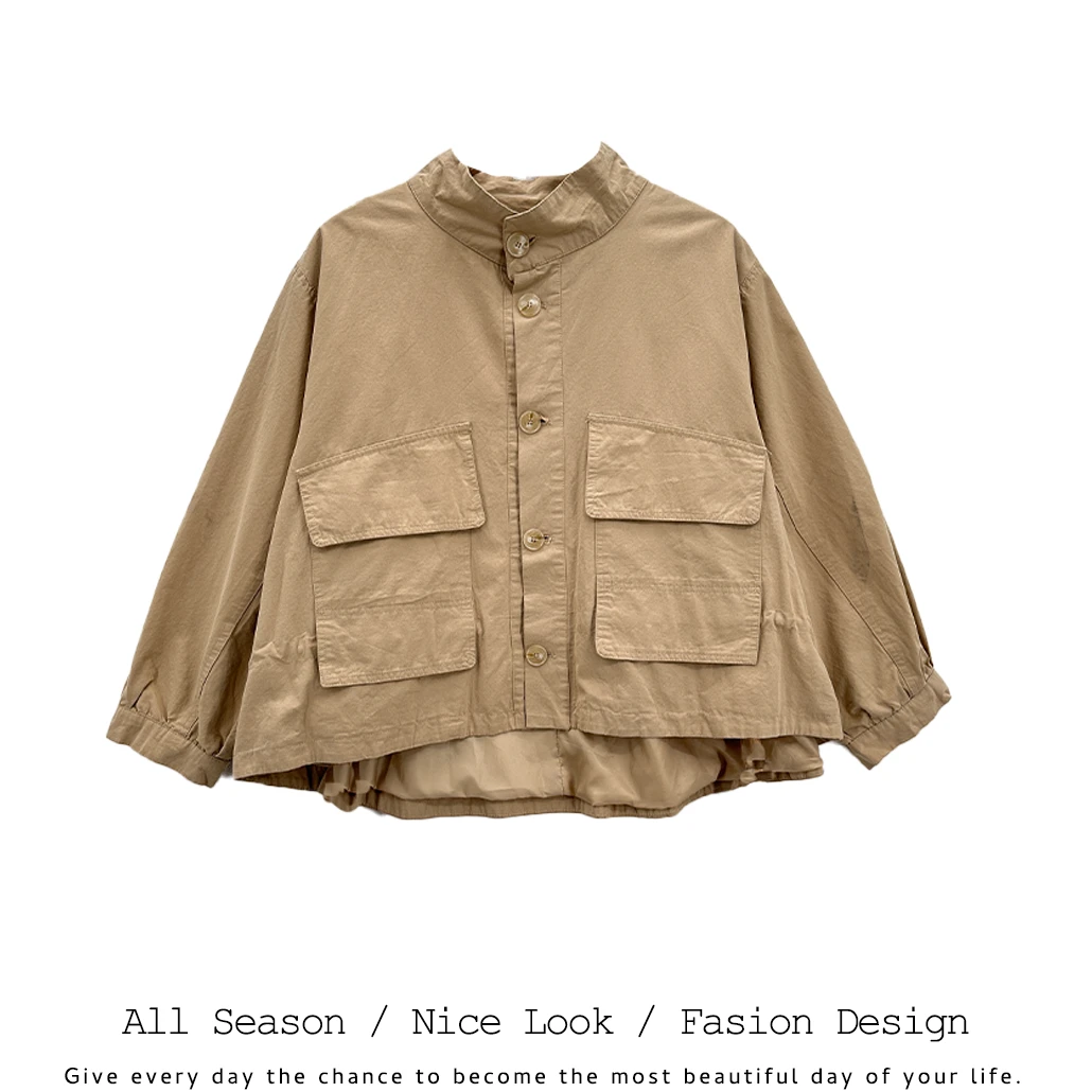 960 早春杏色2025新款韩版休闲大码宽松显瘦大口袋时髦外套#5504