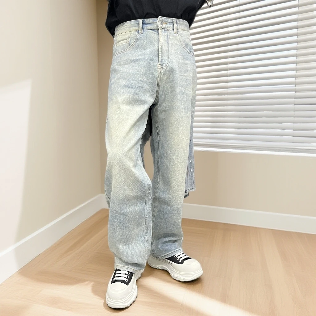 男款直筒牛仔裤美式复古高街牛仔裤直筒牛仔裤男款裤子痞帅裤子男