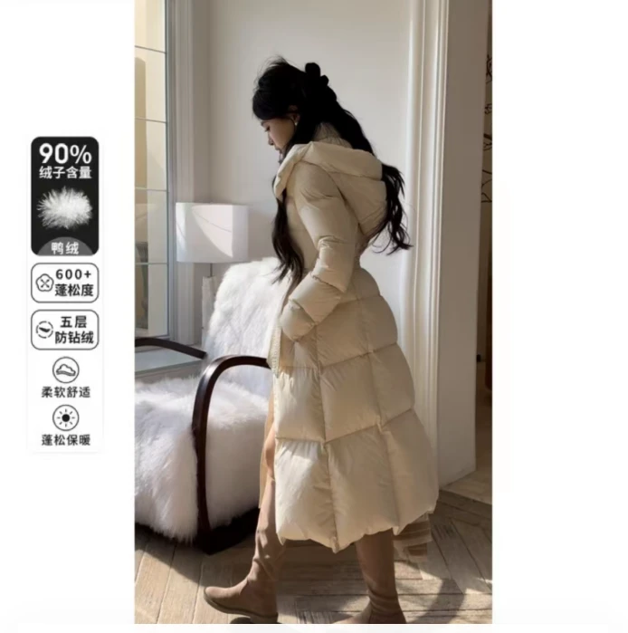 【白茶奶芙】90白鸭绒羽绒服2024新款冬季长款加厚时尚收腰外套